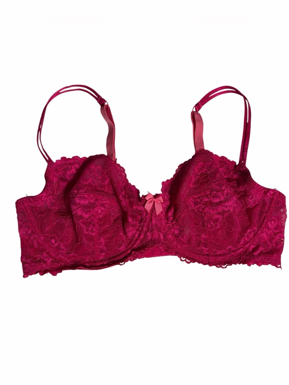 Neon pink sheer lace favorite unlined balconette nylon bra size 38D